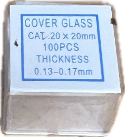 Box of 100 glass coverslips for microscope slides