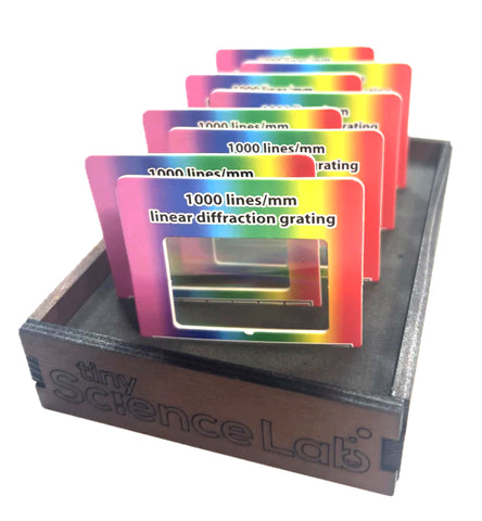 Class Set 8 Diffraction Gratings 1000 lines/mm in Timber and Foam Caddy