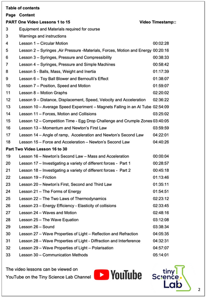 Years 9 and 10 combined High School Physics Science Course Workbook Tiny Science Lab