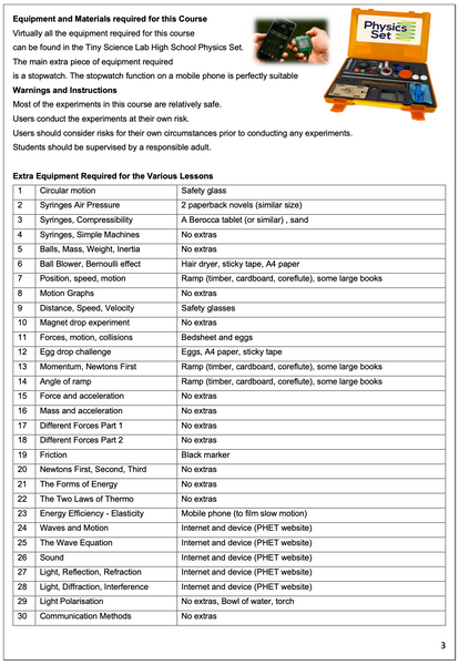 Years 9 and 10 combined High School Physics Science Course Workbook Tiny Science Lab