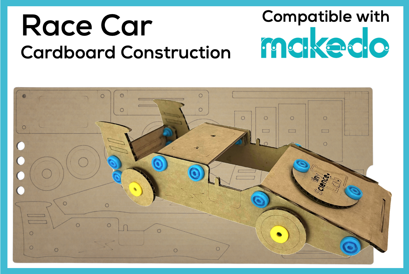 Race Car Cardboard Construction Model Kit Makedo Compatible Tiny Science Lab