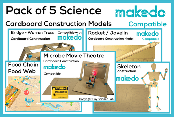 Pack of FIVE Science Themed Cardboard Construction Model Kits | Makedo Compatible