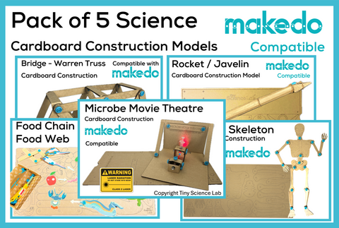 Pack of FIVE Science Themed Cardboard Construction Model Kits | Makedo Compatible
