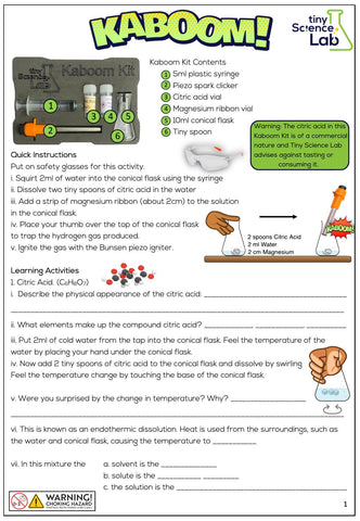 Kaboom Kit Instructions and Worksheets - Downloadable PDF File