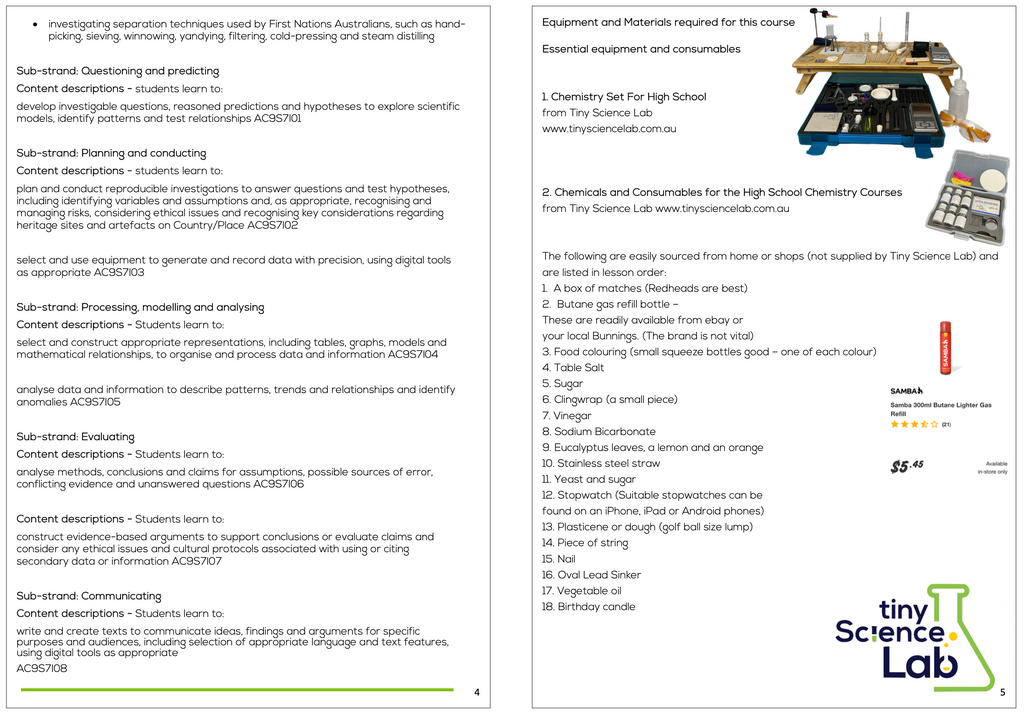 Year 7 High School Chemistry Course Workbook PDF Digital Download Do