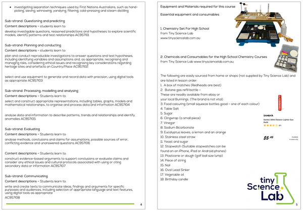 Year 7 High School Chemistry Course Workbook - Digital Download Document