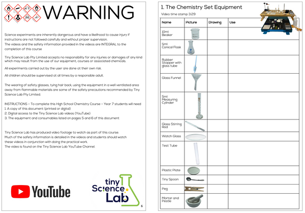 Year 7 High School Chemistry Course Workbook - Digital Download Document