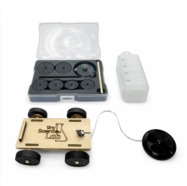 Physics cart  - Dynamics Trolley - with 1.5m retractable tape, bottle and accessories