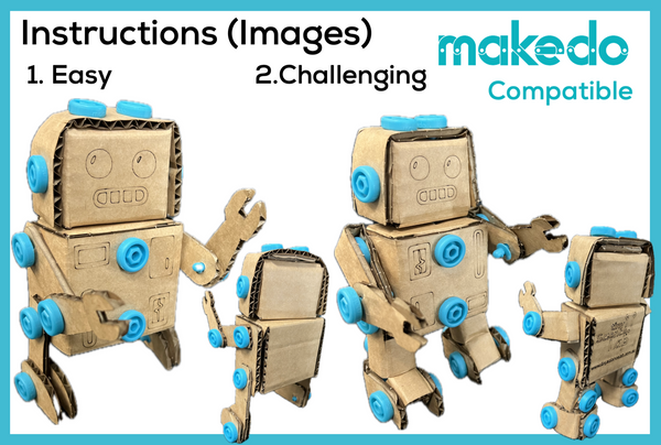 Two Robots - One Easy and One Challenging Cardboard Construction Model Kits | Makedo Compatible
