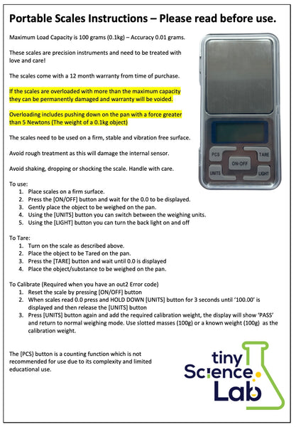 Electronic Balance Scale - Battery powered scales with 0.01 gram accuracy Max load 100g