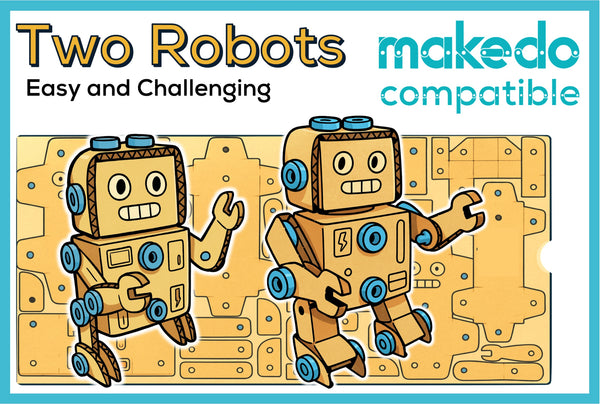 Two Robots - One Easy and One Challenging Cardboard Construction Model Kits | Makedo Compatible