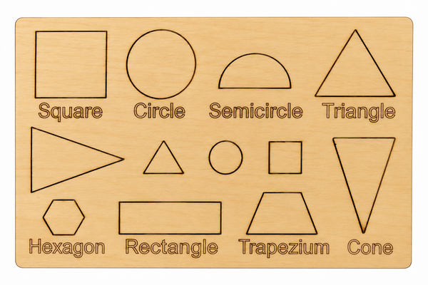 Wooden Geometric shape blocks including timber shape sorting board