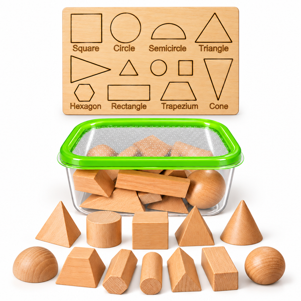 Wooden Geometric shape blocks including timber shape sorting board